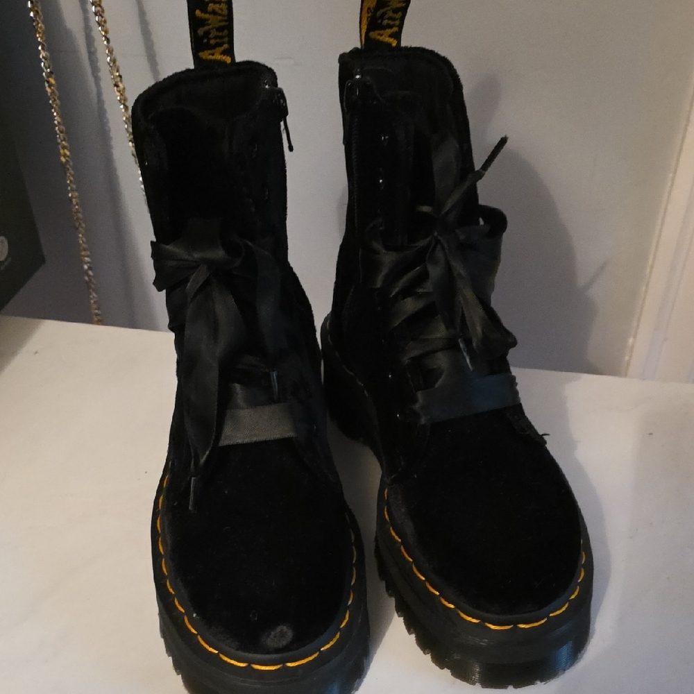 Dr. Martens Black Velvet Combat Boots